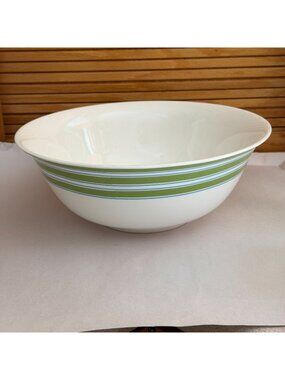 NWOB Kate Spade Lenox Cays Green Stripe 9.5" Round Ceramic Serving Bowl c. 2004